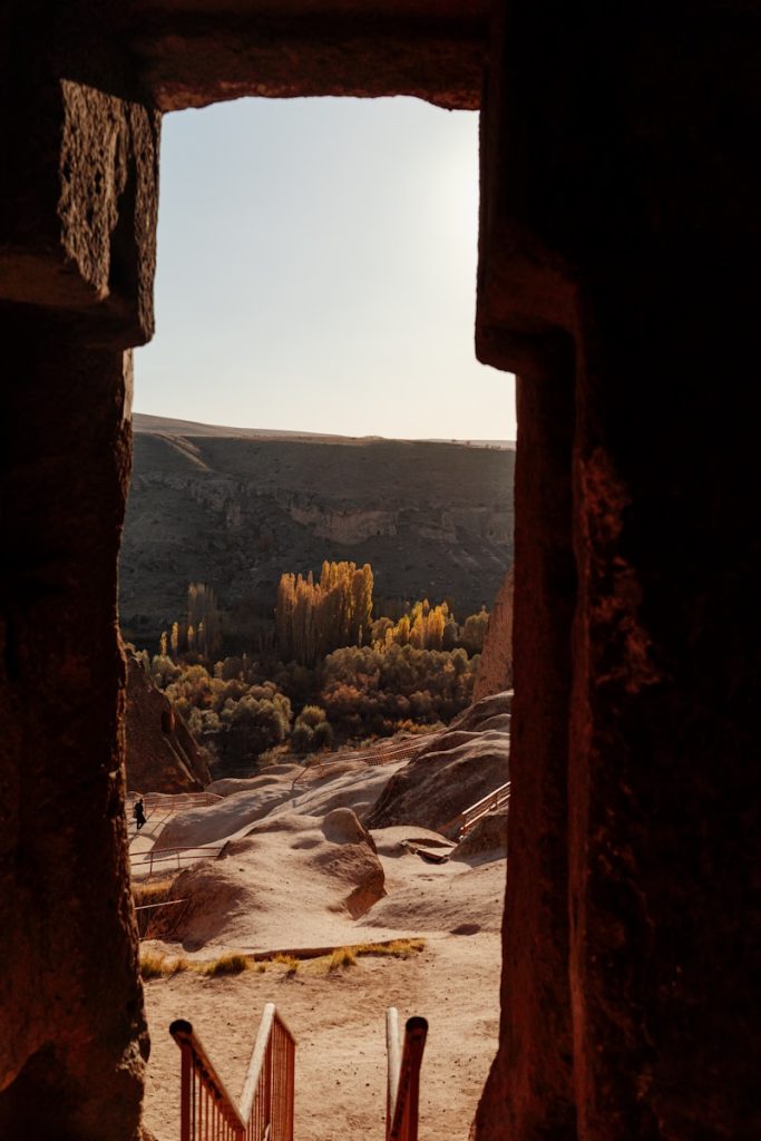a view of a canyon from a window